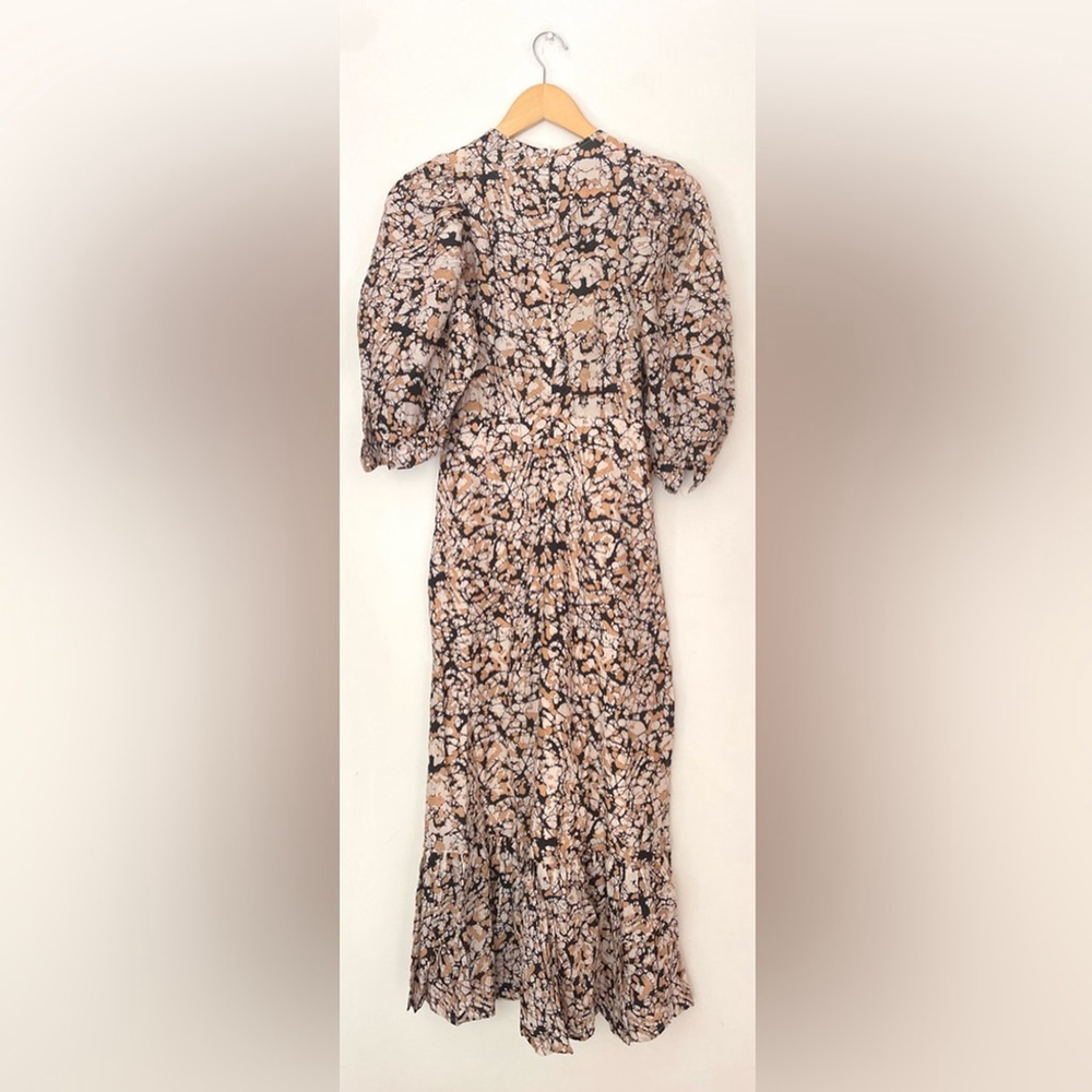 Sea new york Black and Cream Floral Midi Borealis Puff Sleeve silk cotton blend - Picture 8 of 13